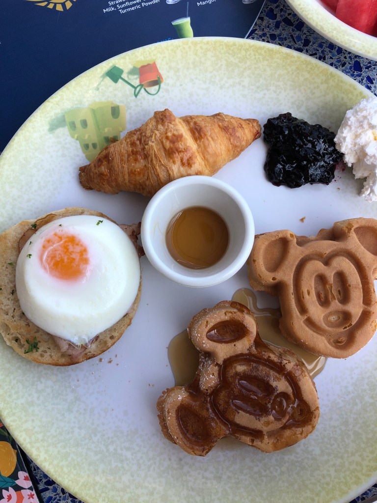 Mickey Waffles at breakfast in Cabanas on a Disney Cruise Ship