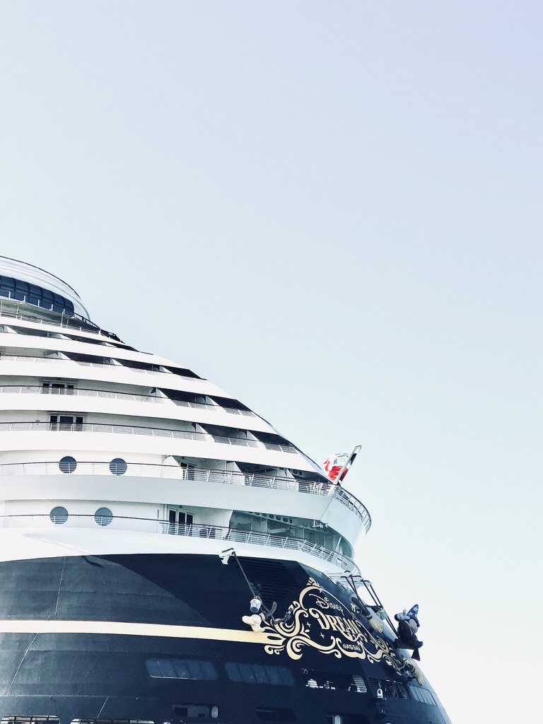 Stern of Disney Dream cruise ship with characters on the back