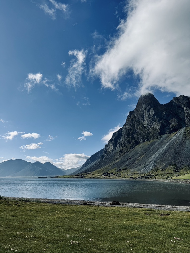 Dramatic coastlines with jagged mountains and ocean in East Fjords, Iceland