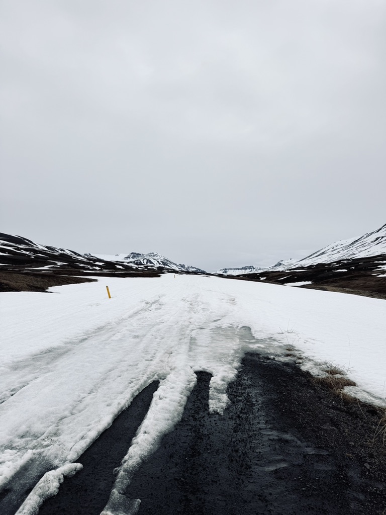 Snow blocking road in Iceland