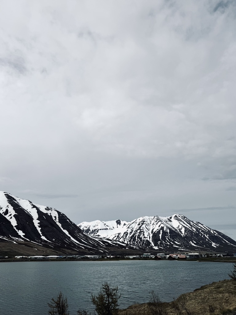 Snow capped mountains in the north of Iceland