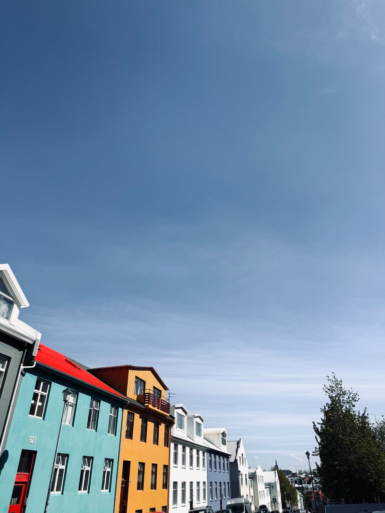Colorful buildings with blue skies in Reykjavik, Iceland