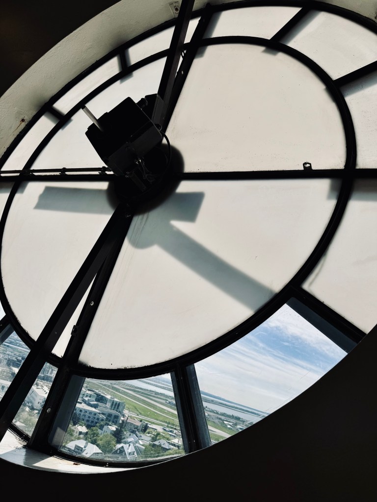 Clock at the top of Hallgrimskirkja church in Reykjavik, Iceland