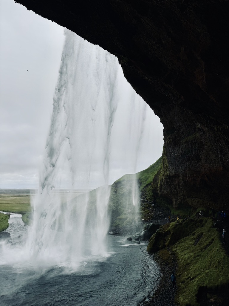 View from path behind Seljalandafoss waterfall, Iceland