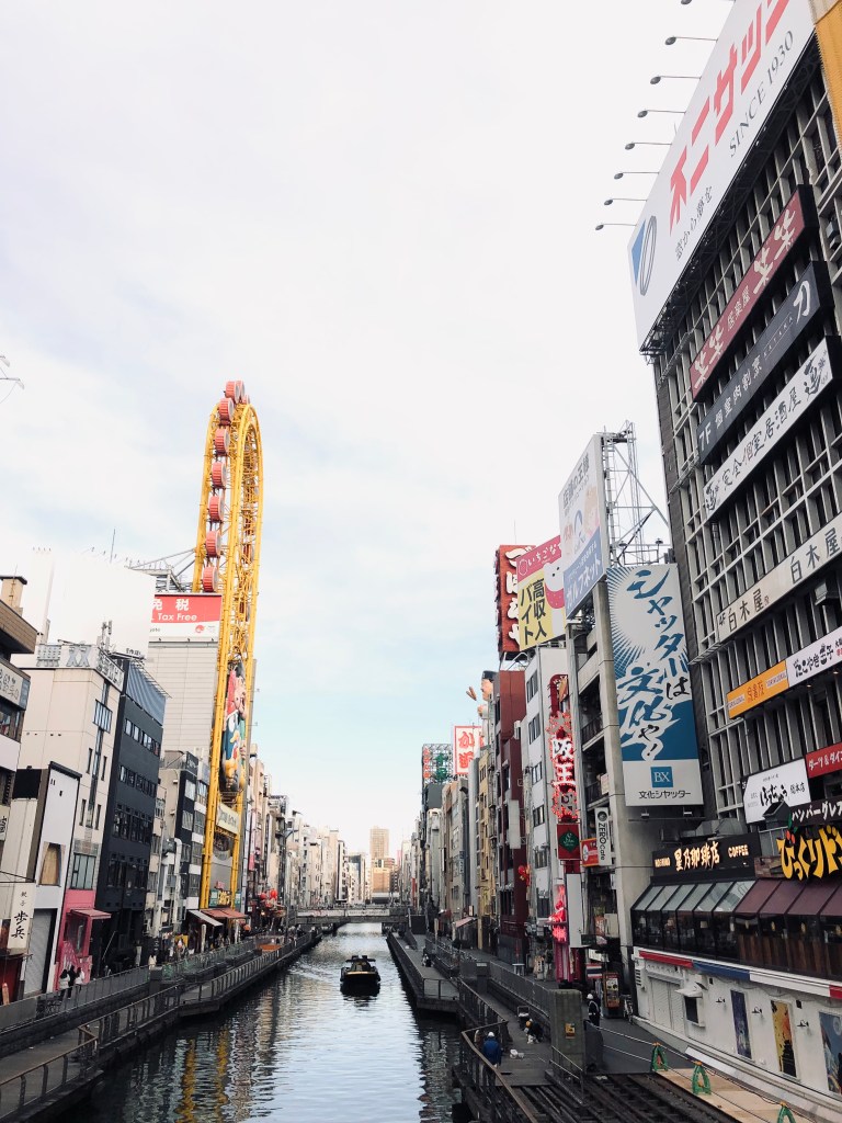Colorful city canal and signs of Dotonbori, Osaka, Japan