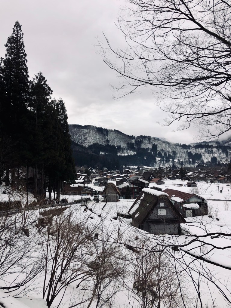 View of traditional Japanese village in winter in Shirakawago Village, Japan