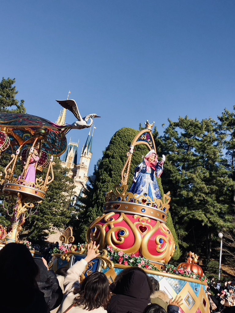 Parade float with Fairy Godmother at Tokyo Disneyland.