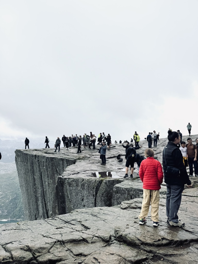 Crowds gathered at the top of Pulpit Rock, Norway