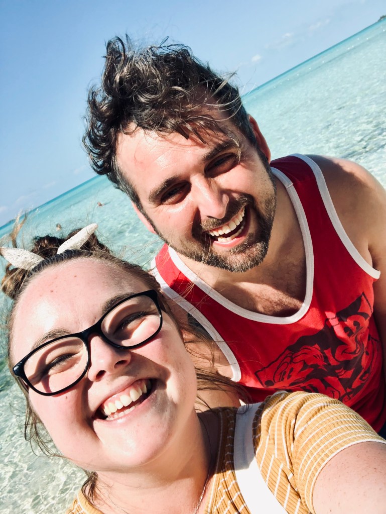Two friends taking a selfie at Castaway Cay, Bahamas
