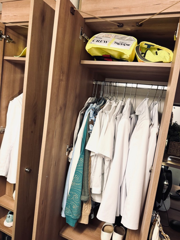 Crew Cabin closet space onboard a Disney Cruise Ship
