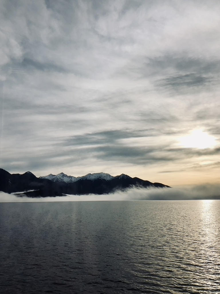Sunrise and mist on the way to Doubtful Sound, New Zealand