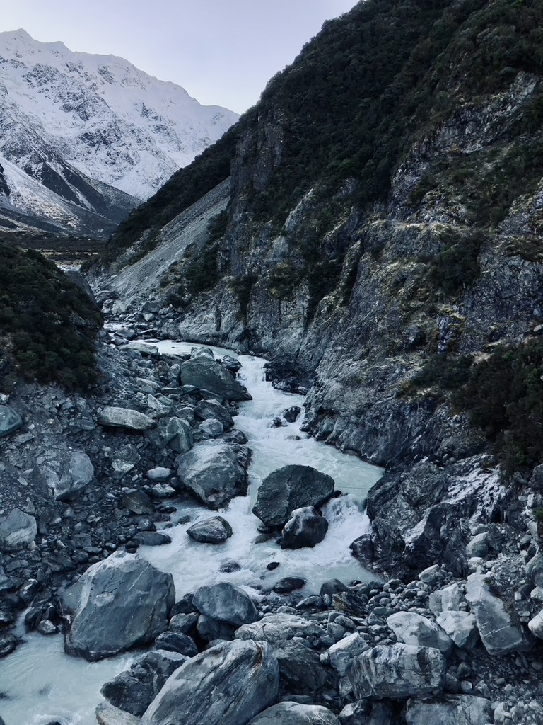 Waterfall on the Hooker Valley Track, New Zealand
