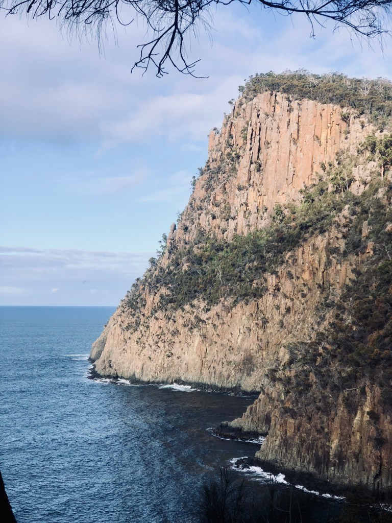 View of giant cliff on a hike on Bruny Island, Tasmania