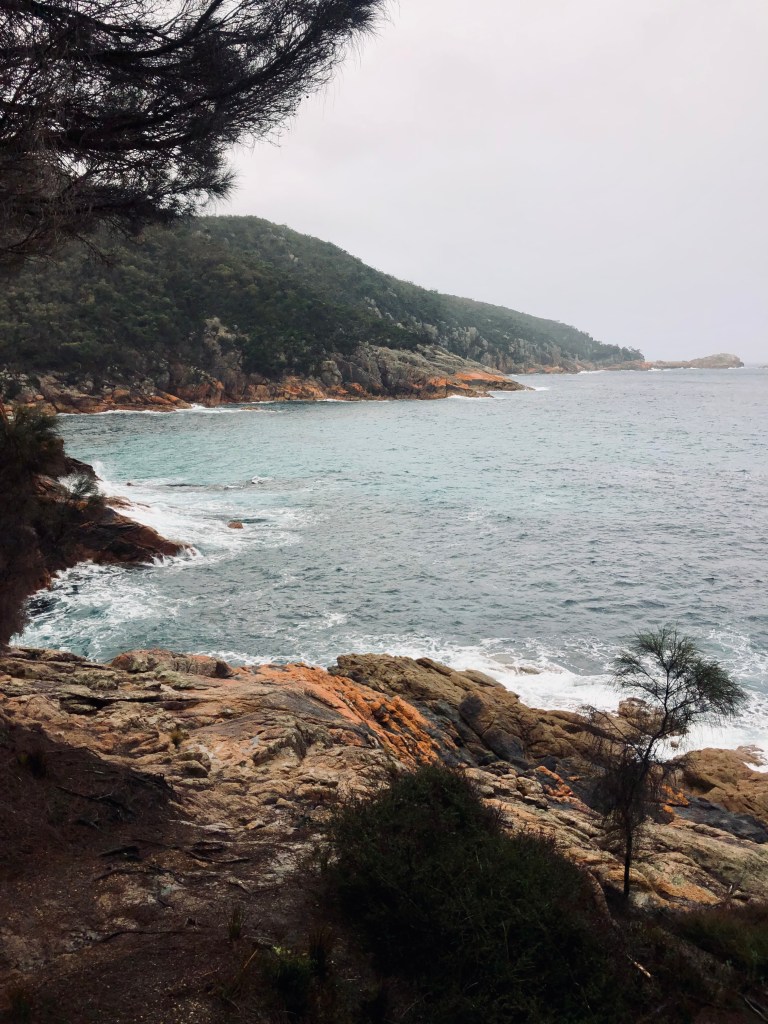 Cloudy day with view of ocean at Freycinet National Park, Tasmania