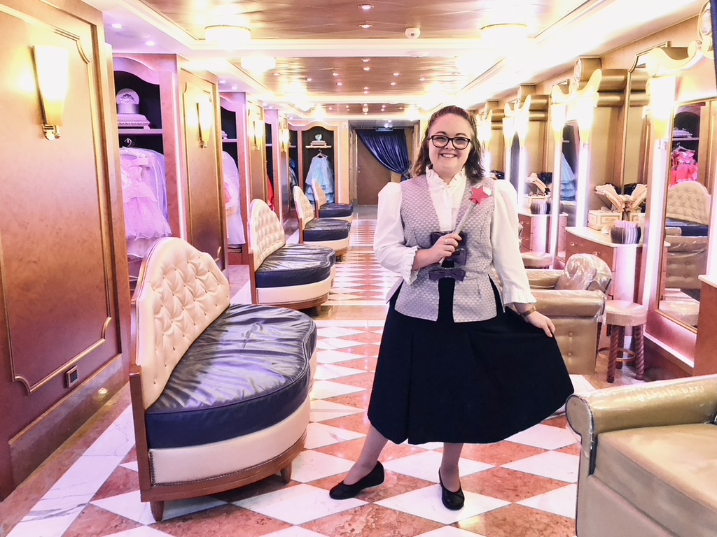 Disney Cruise Line Crew Member - Bibbidi Bobbidi Boutique outfit with fairy godmother apprentice wand