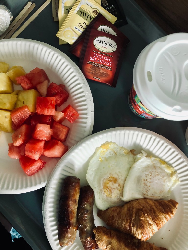 Breakfast on paper plates served to covid isolation cabin on disney cruise ship