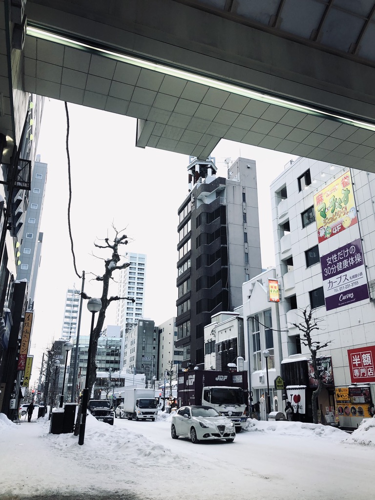 Snow covered streets in the city of Sapporo, Hokkaido, Japan