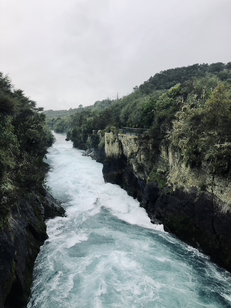 Huka Falls canyon with rushing water in New Zealand