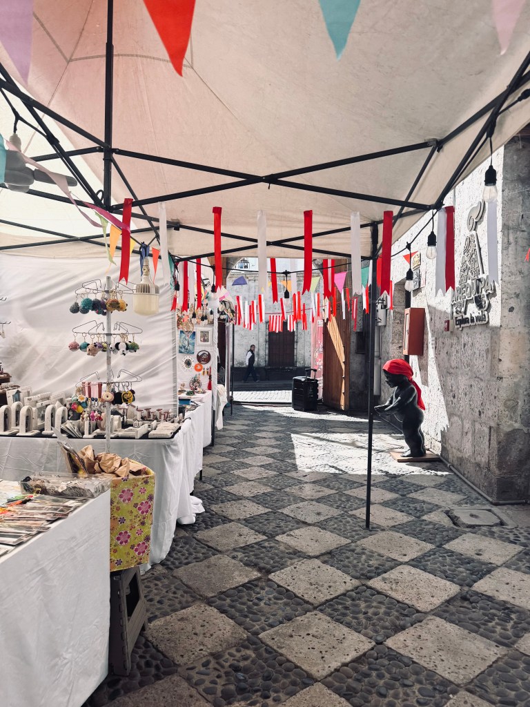 Cute local markets with bunting in Arequipa, Peru