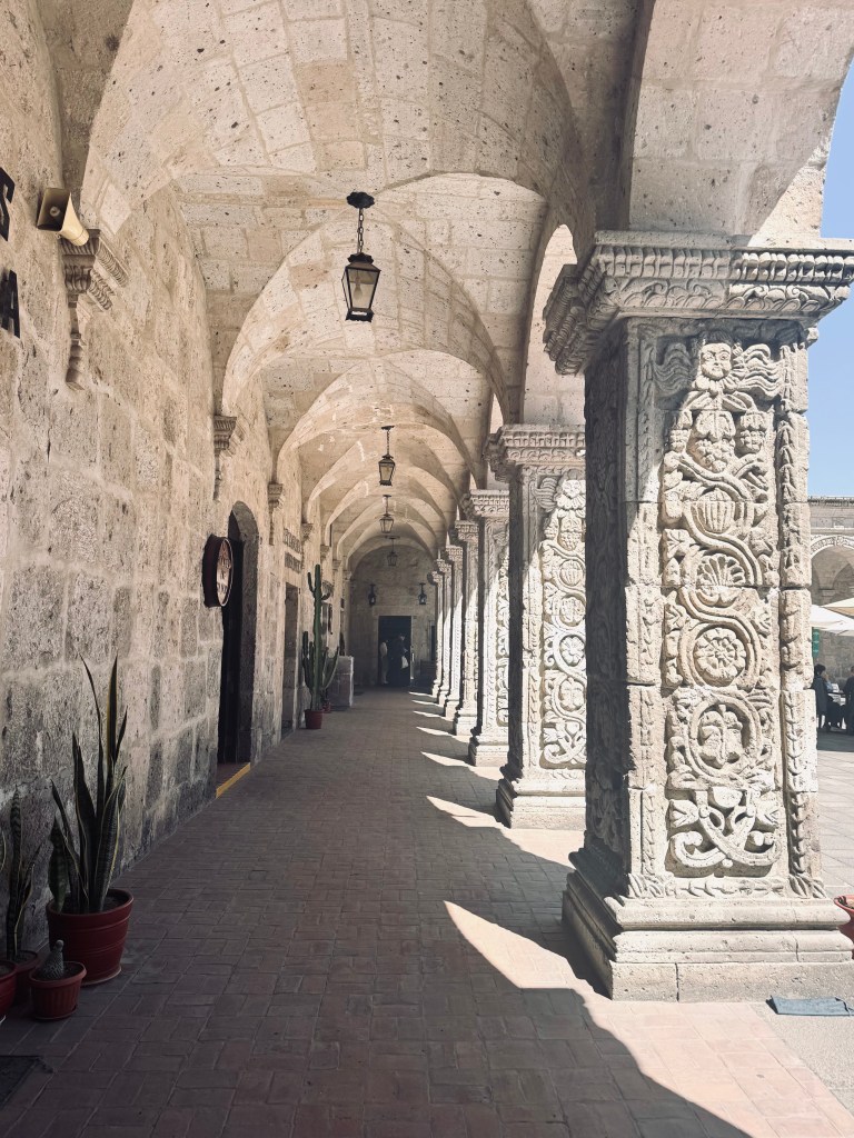 Arch way at Plaza de Armas in Arequipa, Peru