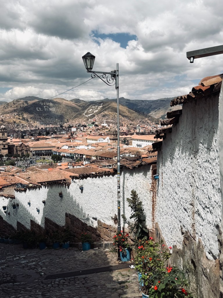 View of Cusco city with mountains in background in Peru
