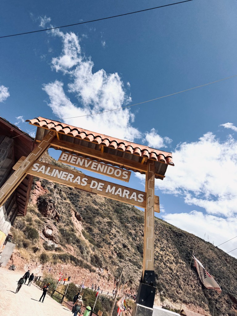 Entrance archway to the Maras Salt Mines in Peru