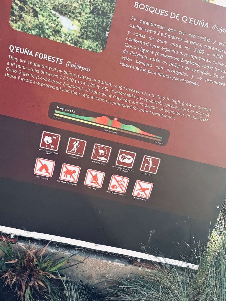 Percentage marker of the trek on the Inca Trail in Peru