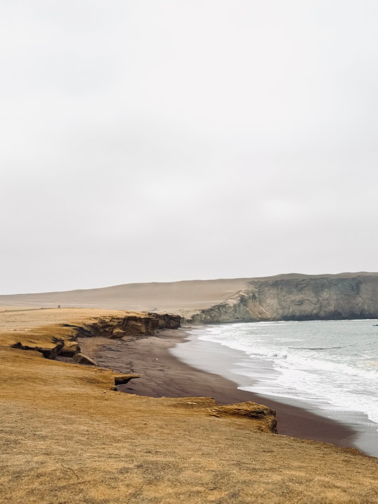 Red sand beach with cliffs in Paracas National Reserve, Peru
