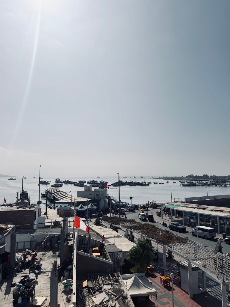 Town and ocean views on a sunny day in Paracas, Peru