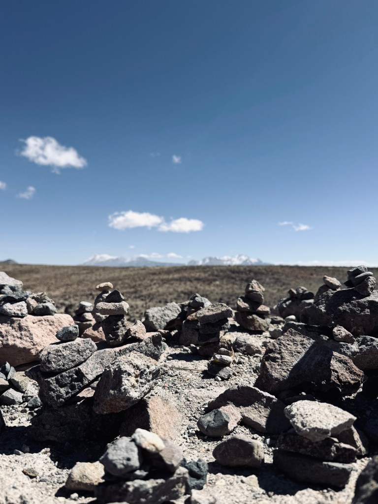 Patapampa Pass viewpoint with mountains in distance on the way to Colca Canyon, Peru
