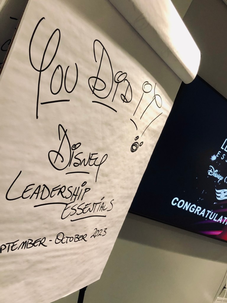 "You did it!" handwritten sign in a classroom onboard a Disney Cruise Ship