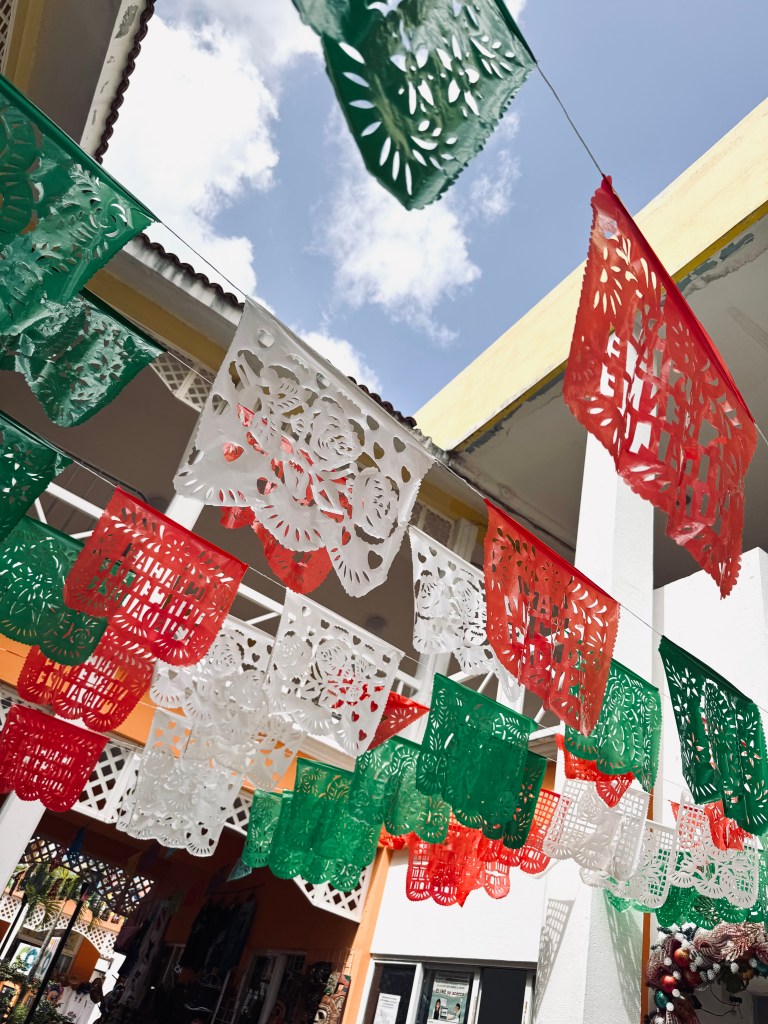 Mexican flag colored bunting at Cozumel, Mexico