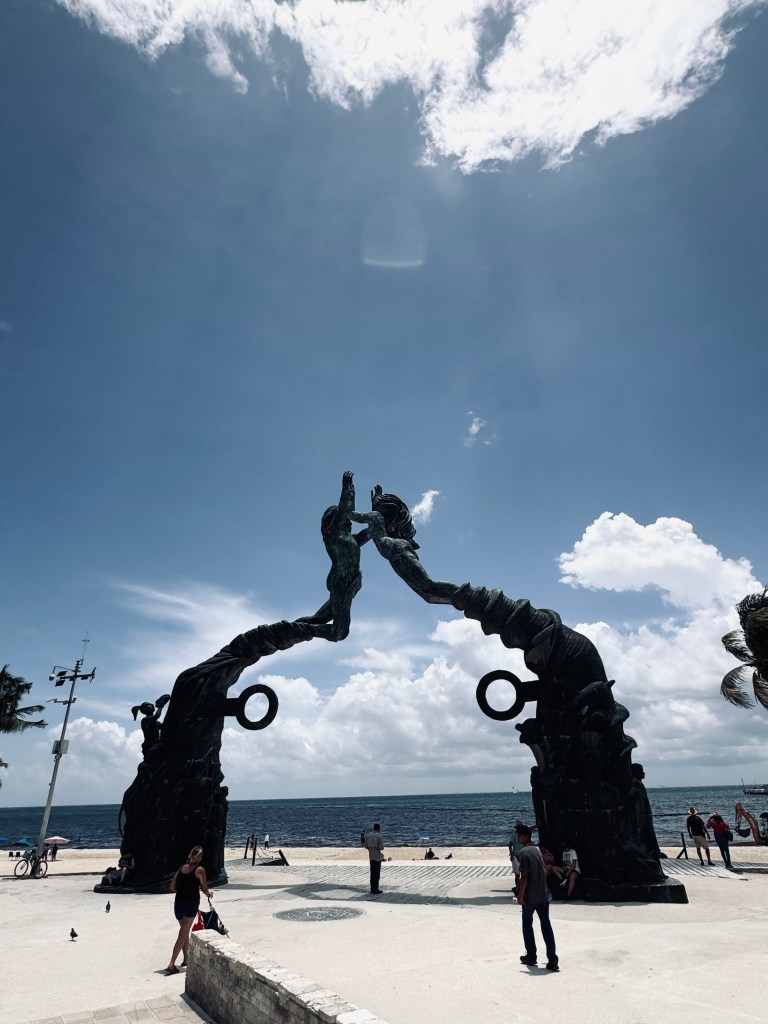 Famous statue on the beach at Playa del Carmen in Mexico