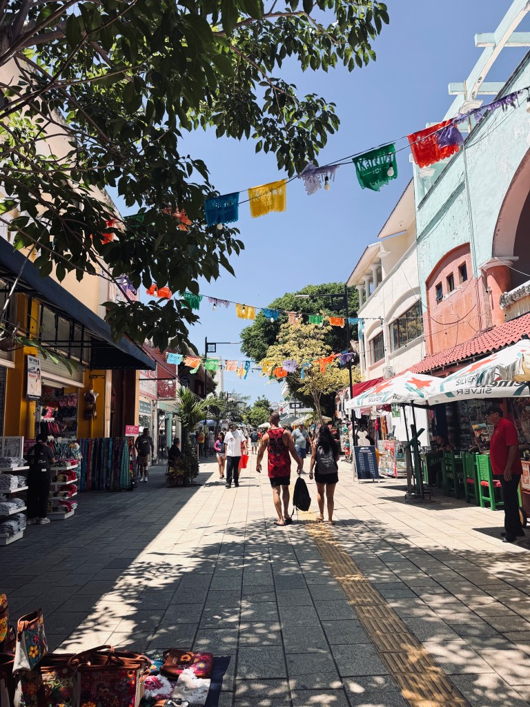 Street with mexican bunting at Playa del Carmen in Mexico
