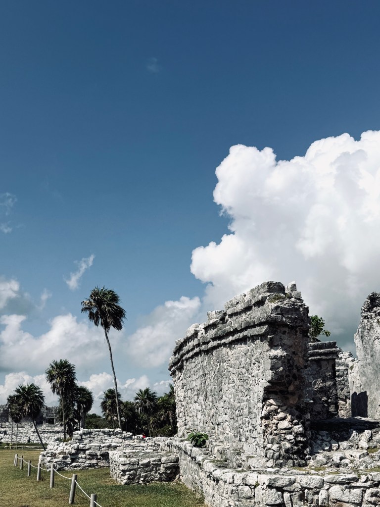 Old ruins on a sunny day at Tulum Ruins, Mexico