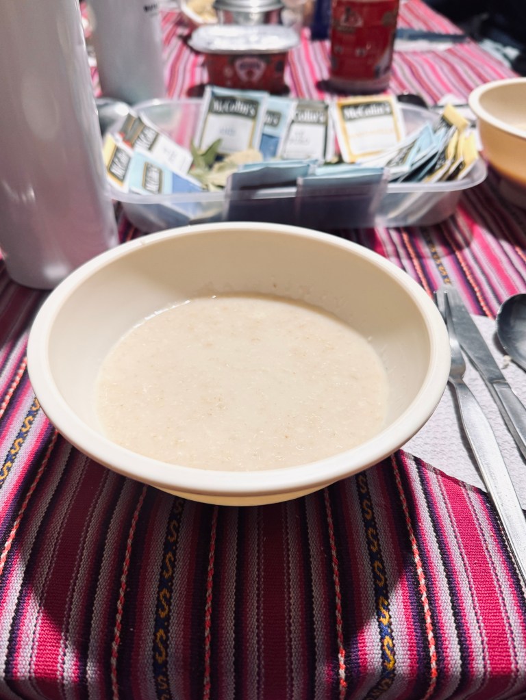 Bowl of porridge for breakfast on the Inca Trail, Peru