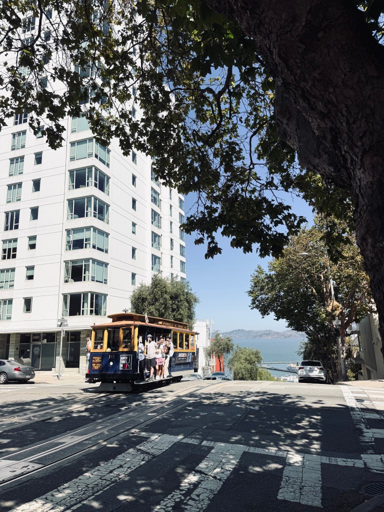 Street with cable car in San Fransisco, USA