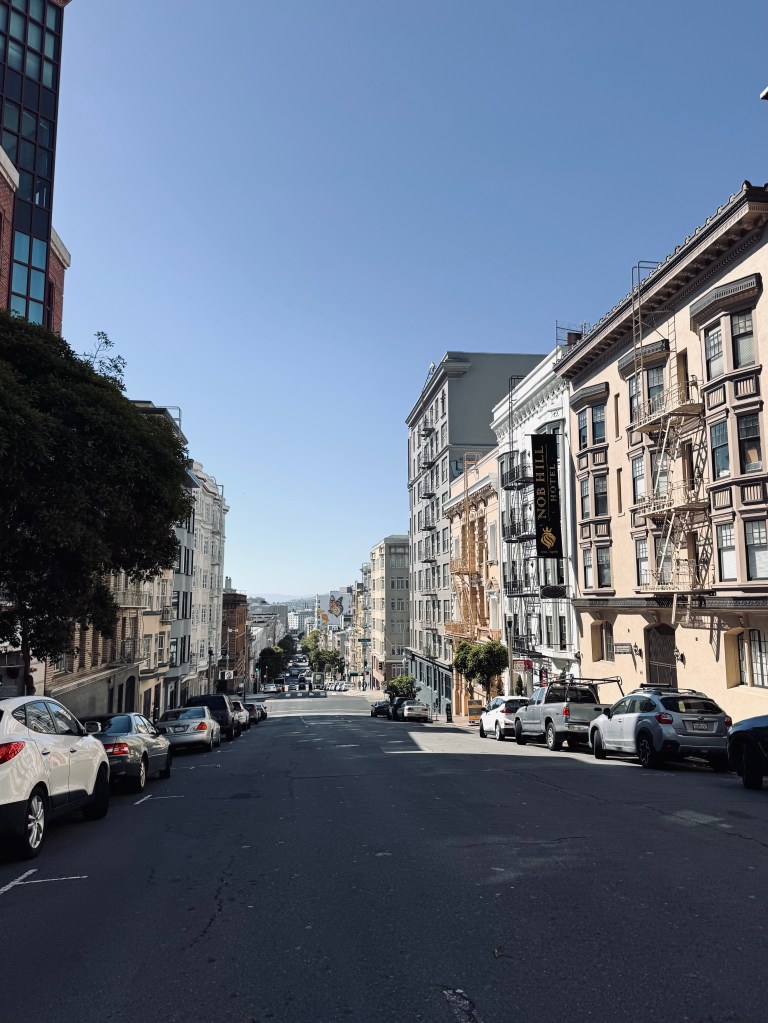 Hilly street on a sunny clear day in San Fransisco, USA
