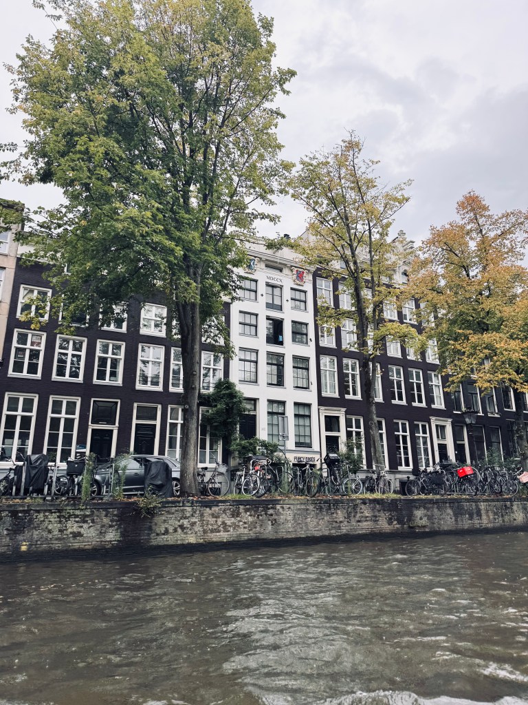 Cute dutch buildings on a cnaal cruise in Amsterdam, The Netherlands