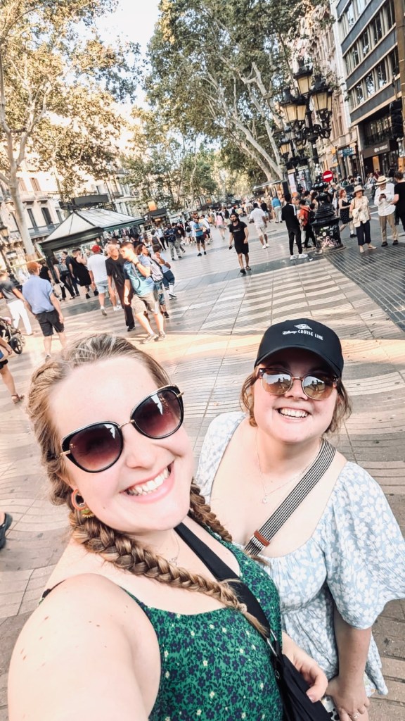 Two girls taking selfie in Barcelona, Spain