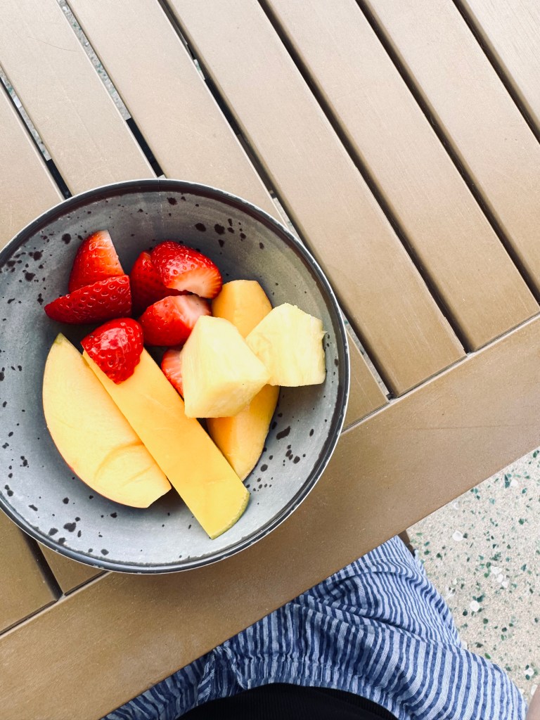 Plate of fruit at Disney Lookout Cay at Lighthouse point in the Bahamas