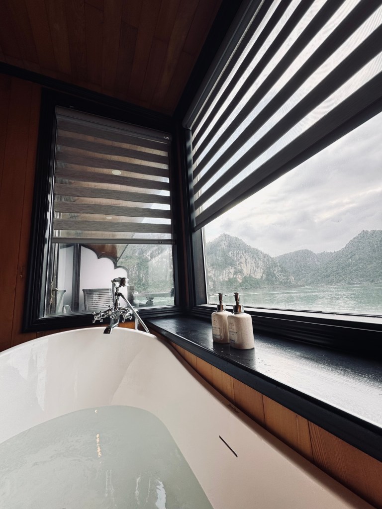 Big bathtub with limestone island views on a Halong Bay cruise, Vietnam