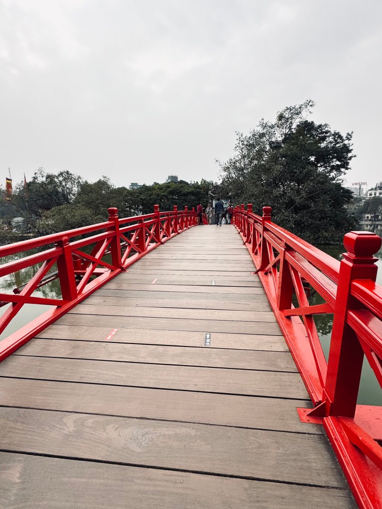 Red bridge in Old Quarter, Hanoi, Vietnam