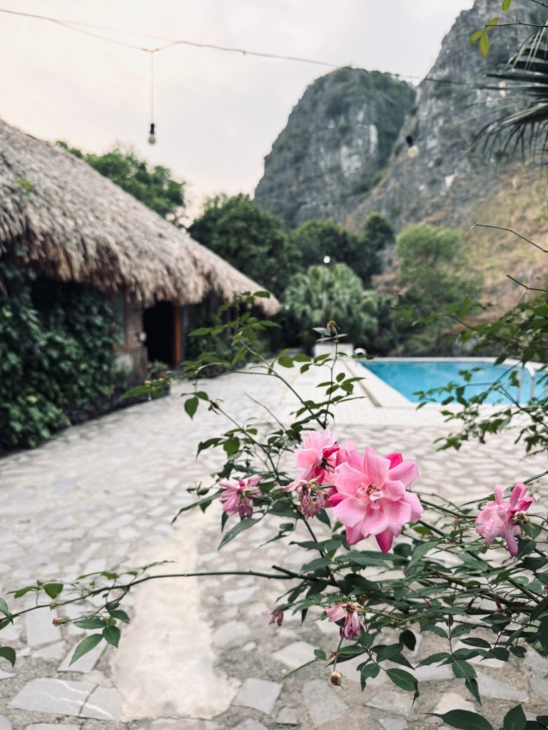 Bungalows at the base of a mountain in Ninh Binh, Vietnam