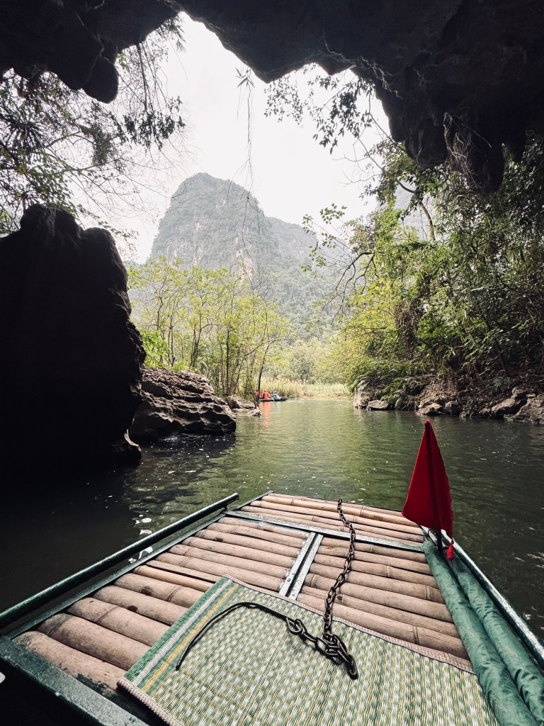 Trang An boat ride with bamboo boat and cave in Ninh Binh, Vietnam