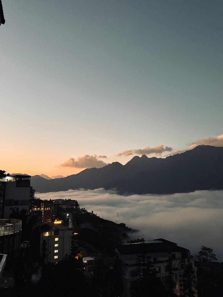 Sunrise mountain views above the clouds in Sapa, Vietnam