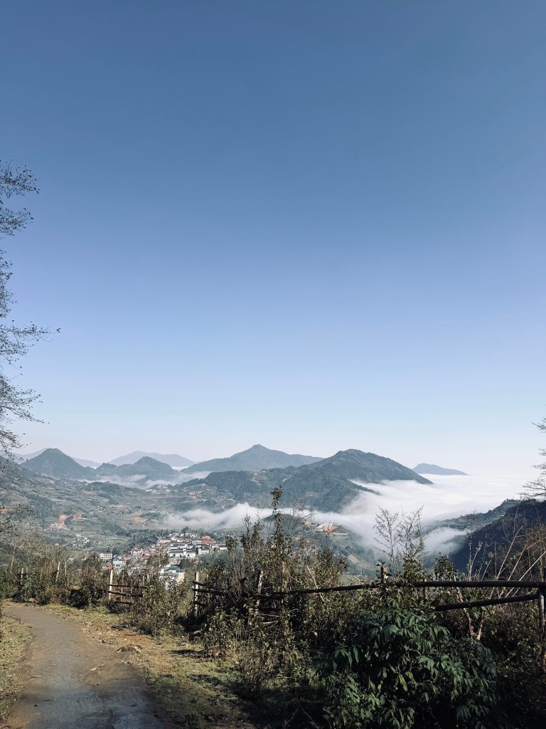 Amazing mountain views on a sunny day on a trekking tour in Sapa, Vietnam