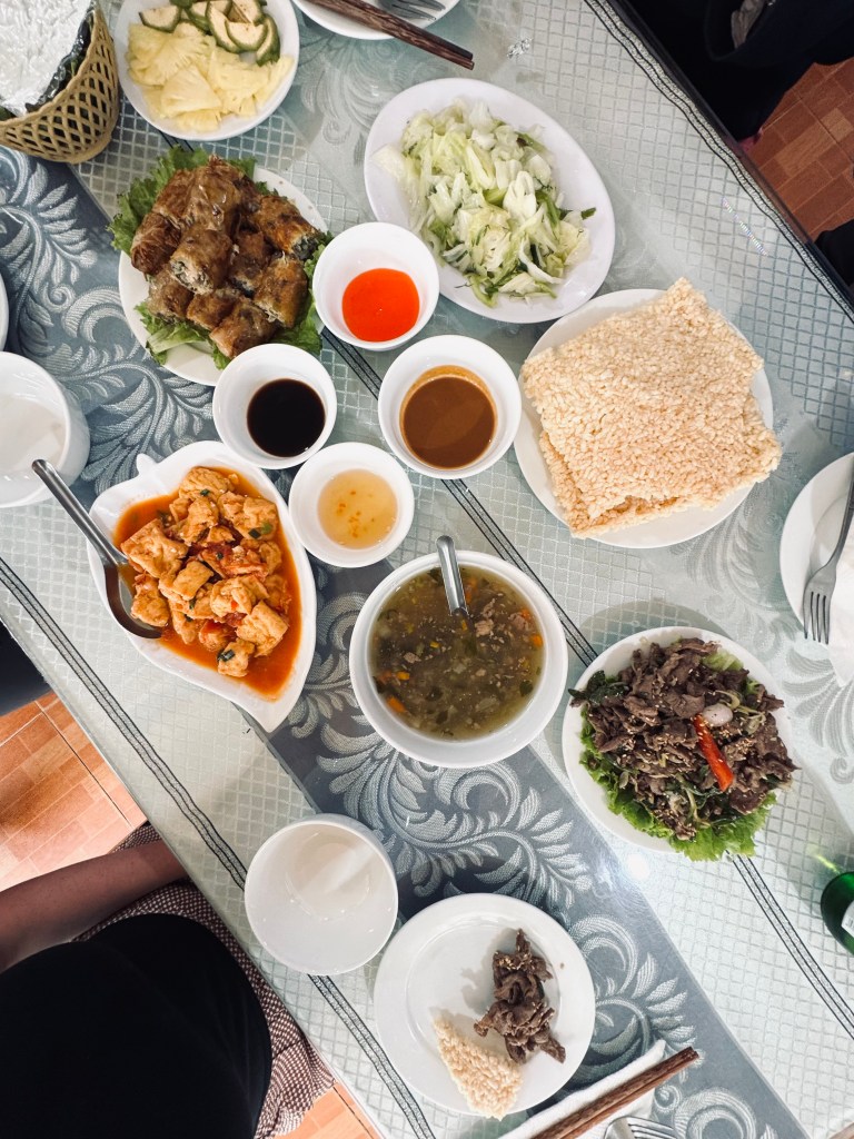 Table full of vietnamese traditional food