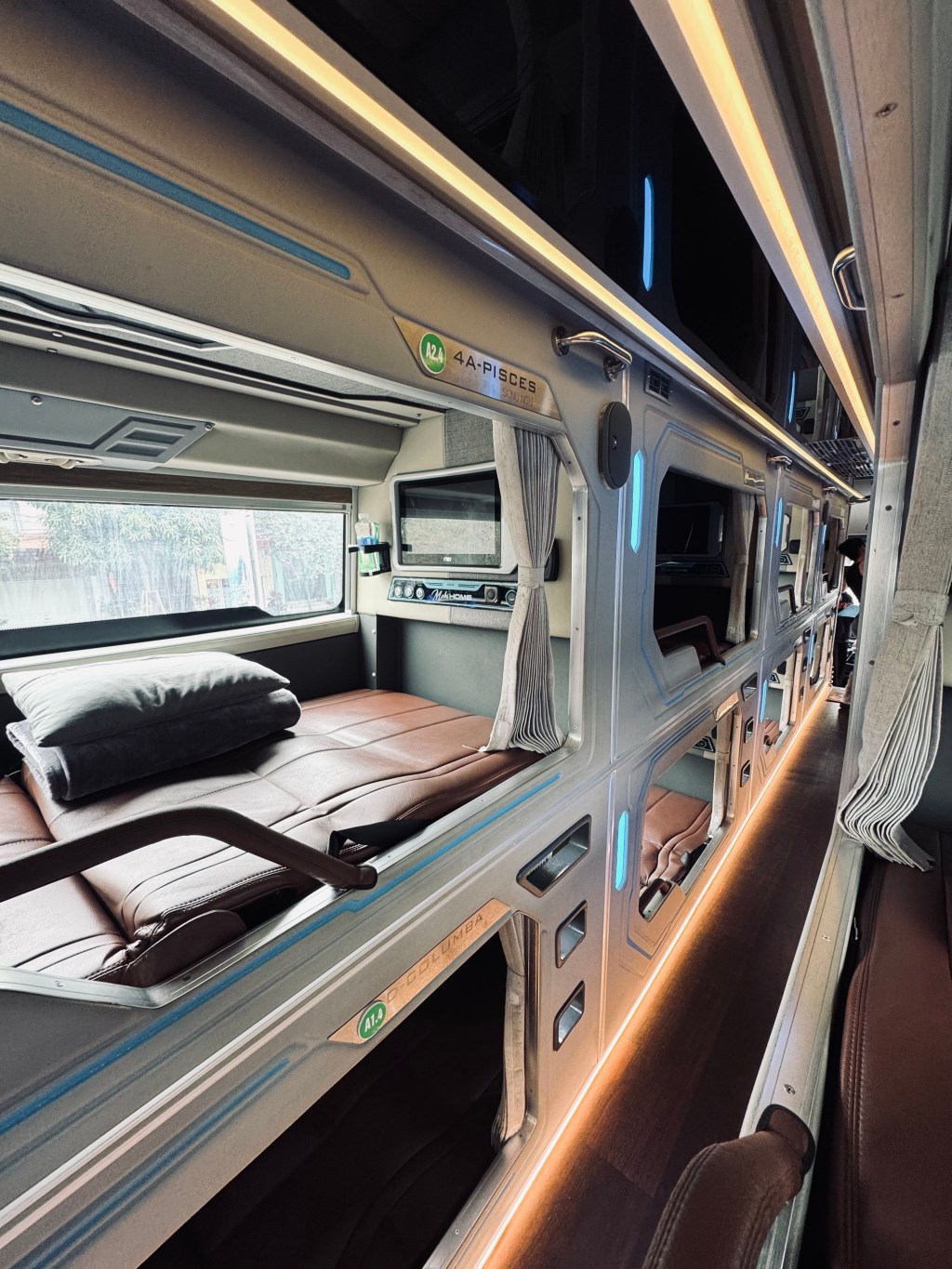 VIP Sleeper bus bunk bed capsules in Vietnam